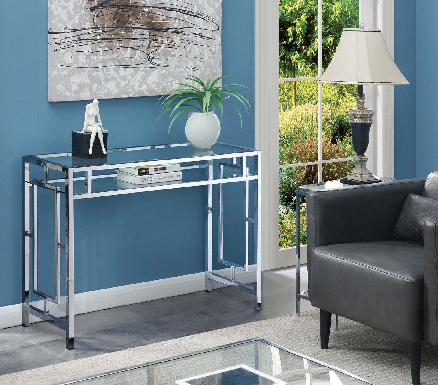 Convenience Concepts Town Square Chrome Desk With Shelf