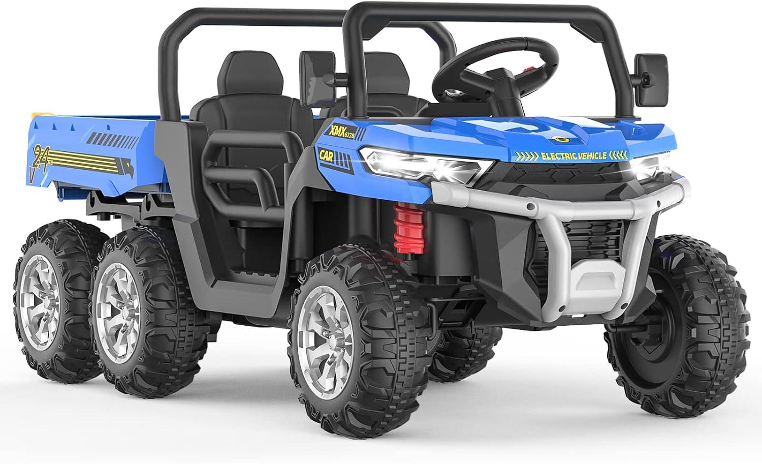 Danolapsi 2-Seater Ride on Car,6X6 24V Kids Ride On Dump Truck 2 Seater Ride On Car with Remote Control Electric Utility Vehicles UTV Battery Powered 6 Wheeler with EVA Tires Wheels,(ship in 2 boxes)