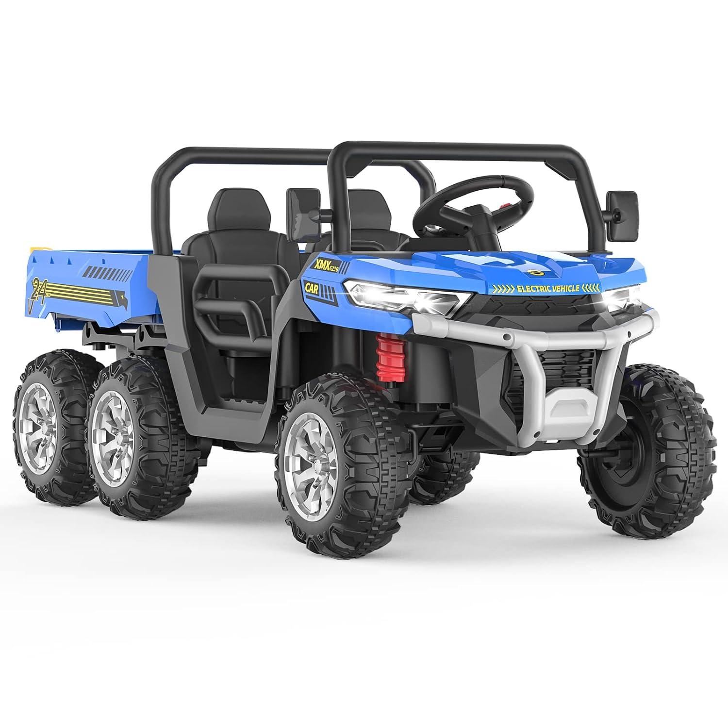 Danolapsi 2-Seater Ride on Car,6X6 24V Kids Ride On Dump Truck 2 Seater Ride On Car with Remote Control Electric Utility Vehicles UTV Battery Powered 6 Wheeler with EVA Tires Wheels,(ship in 2 boxes)