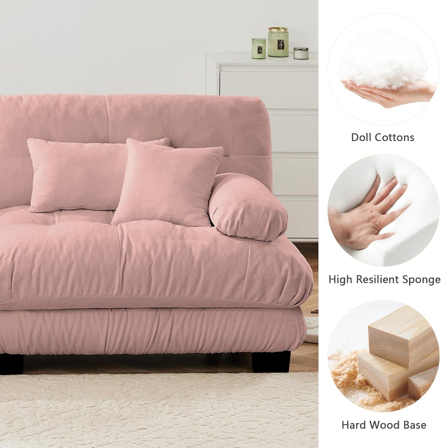 FFH Loveseat with Ottoman, 94.4" Oversized Cloud Sofa, L-Shaped Sectional Couch for Living Room (Chenille Pink, 2 Seater with 1 Ottoman)