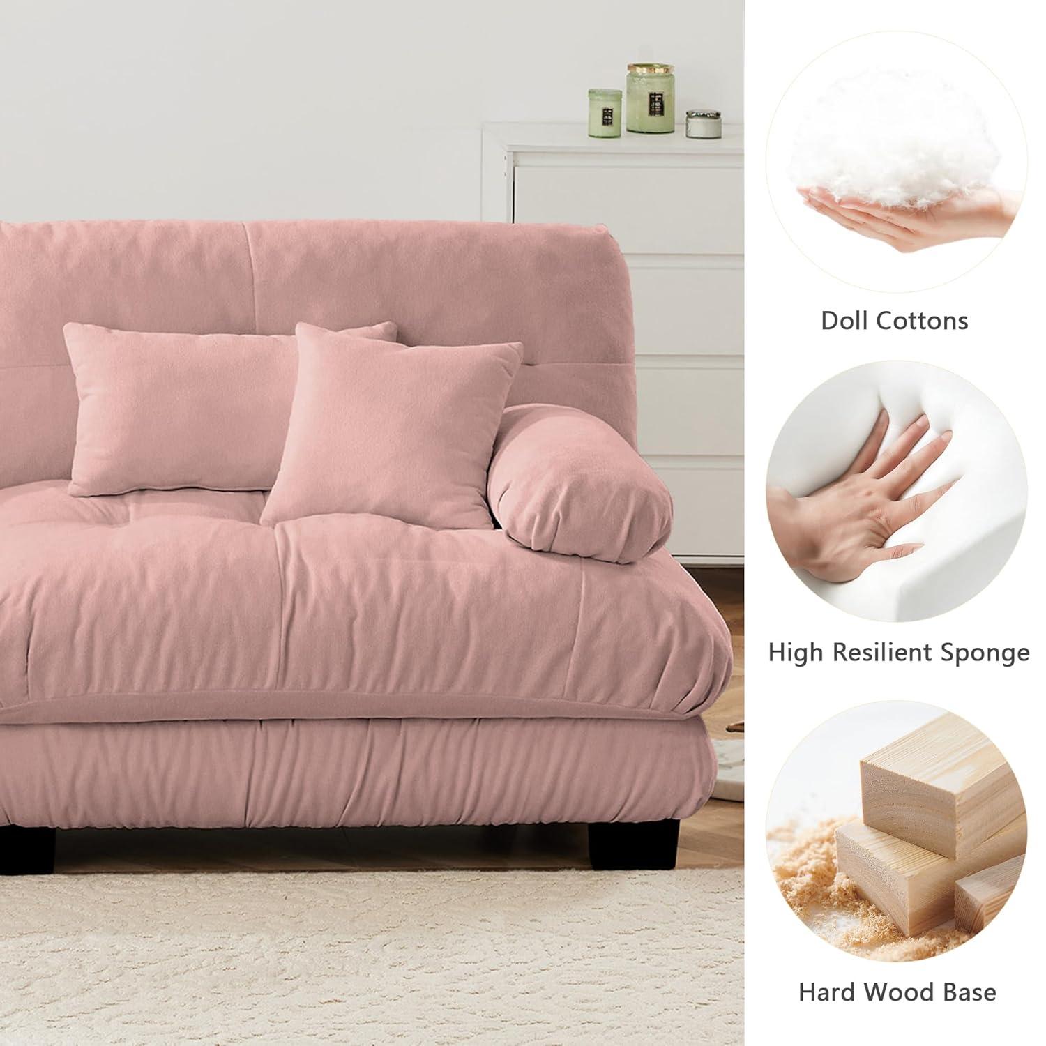 FFH Loveseat with Ottoman, 94.4" Oversized Cloud Sofa, L-Shaped Sectional Couch for Living Room (Chenille Pink, 2 Seater with 1 Ottoman)