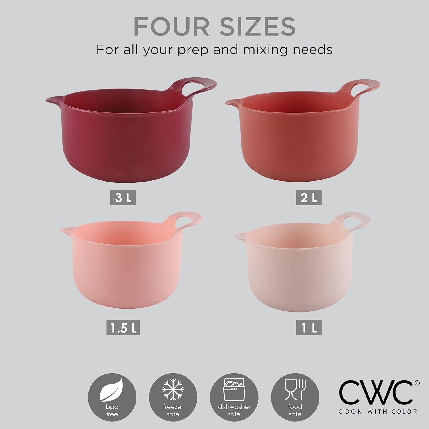 Cook with Color Mixing Bowls - 4 Piece Nesting Plastic Mixing Bowl Set with Pour Spouts and Handles