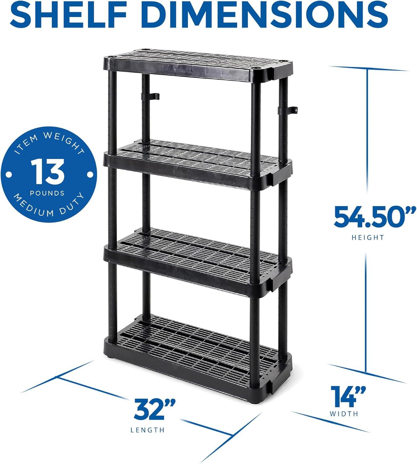 Gracious Living 4 Shelf Adjustable Ventilated Medium Duty Shelving Unit 14 x 32 x 54.5" Organizer for Home, Garage, Basement & Laundry