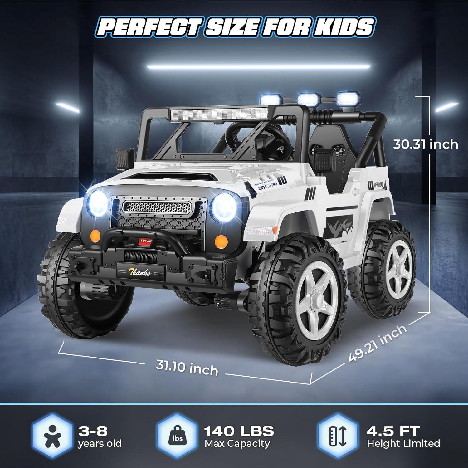 Ancheer 24V 4WD//2WD Ride On Jeep Truck,2 Seater Kids UTV With 4X200w Powerful Engine,Remote Control,Bluetooth,20 Wide Seat,Vehicles for Kids Toddlers