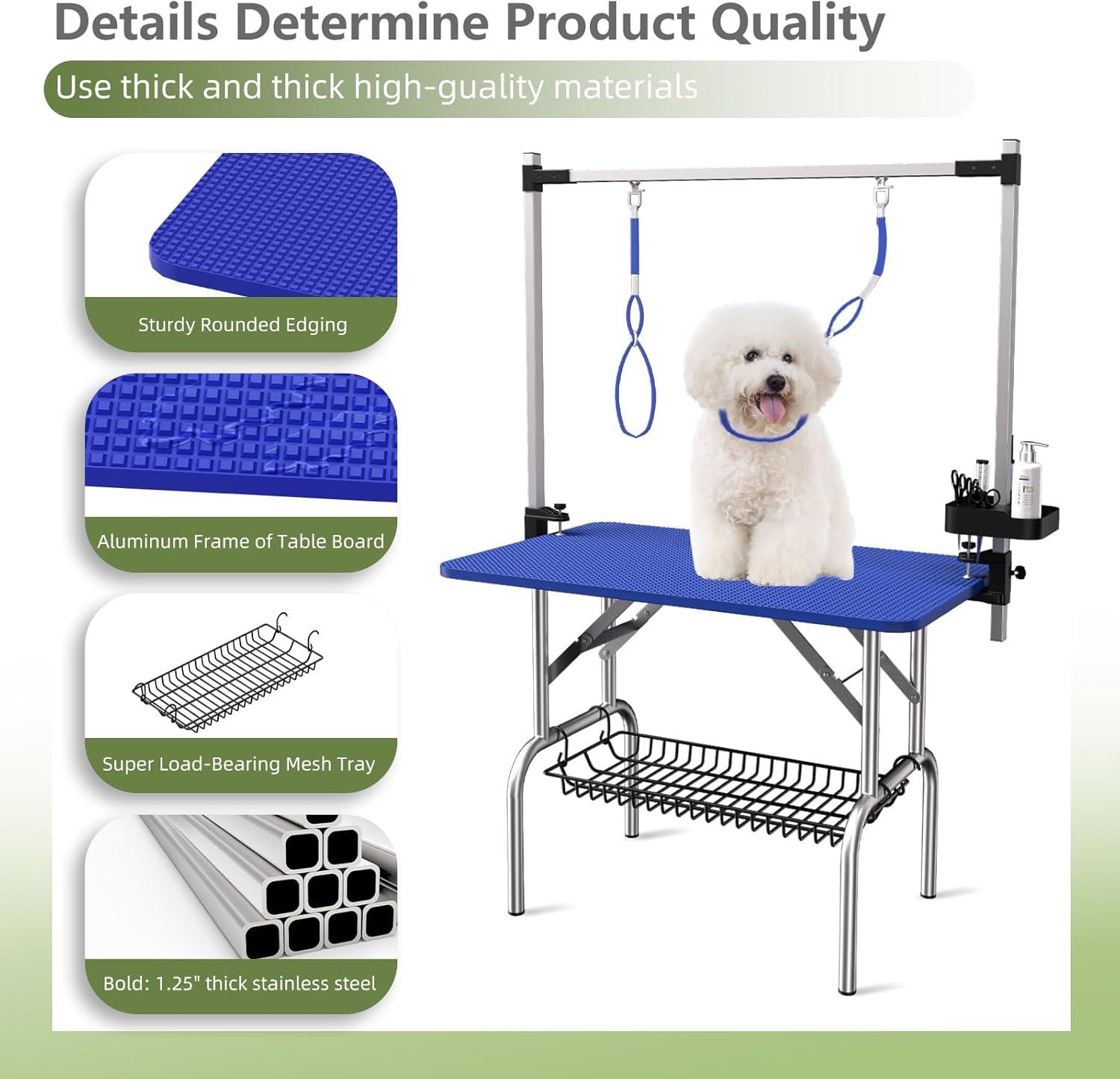 36" Professional Adjustable Pet Grooming Table Heavy Duty with Arm & Nosse & Mesh Tray for Large Dog Cat Shower Table Bath Station, Maximum Capacity Up to 330 LBS