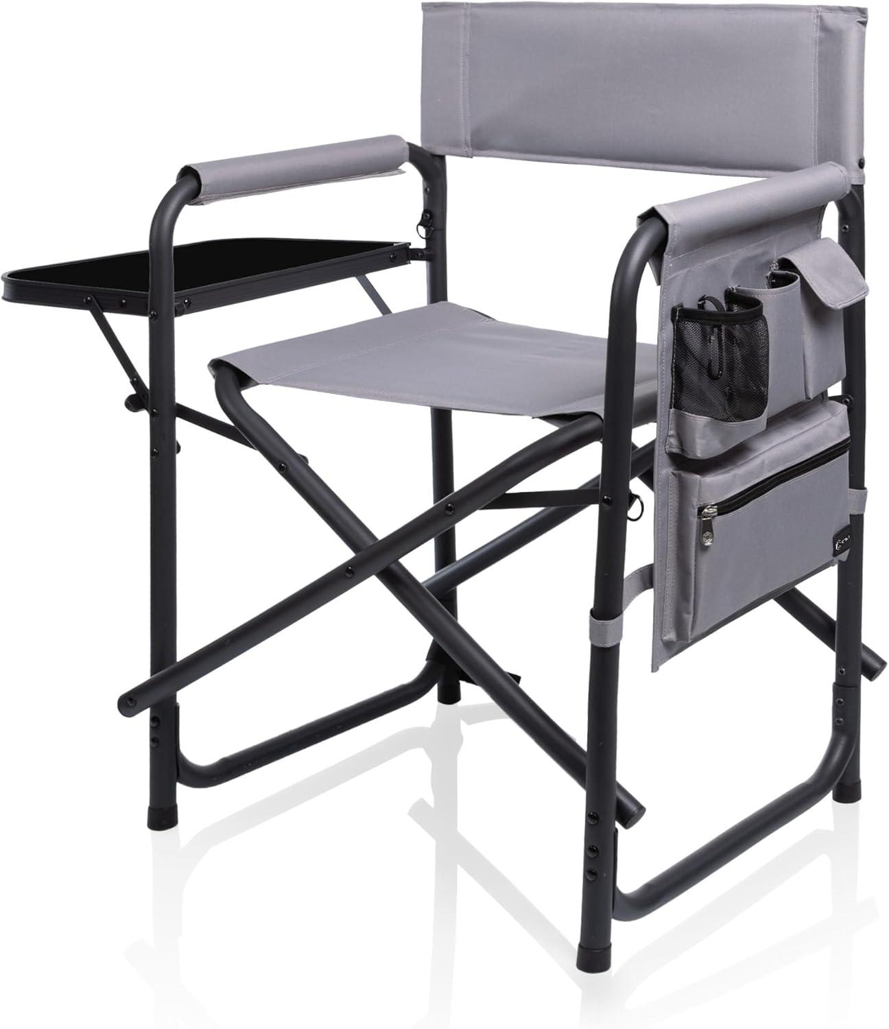 Oniva 2pc Aluminum Rectangle Outdoor Portable Chair with Side Table - Gray with Black Accents