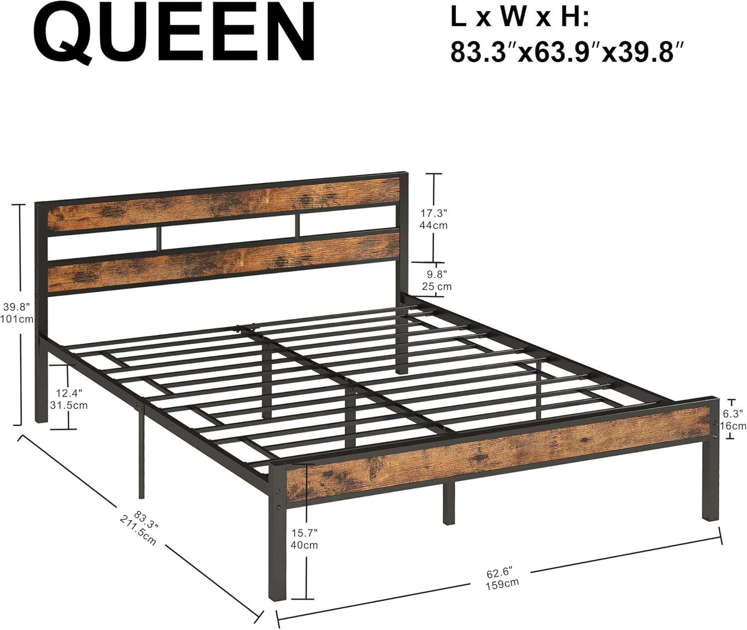 Estructura de Cama de Plataforma de Metal con Cabecera Resistente, sin Ruido, Tamaño Queen