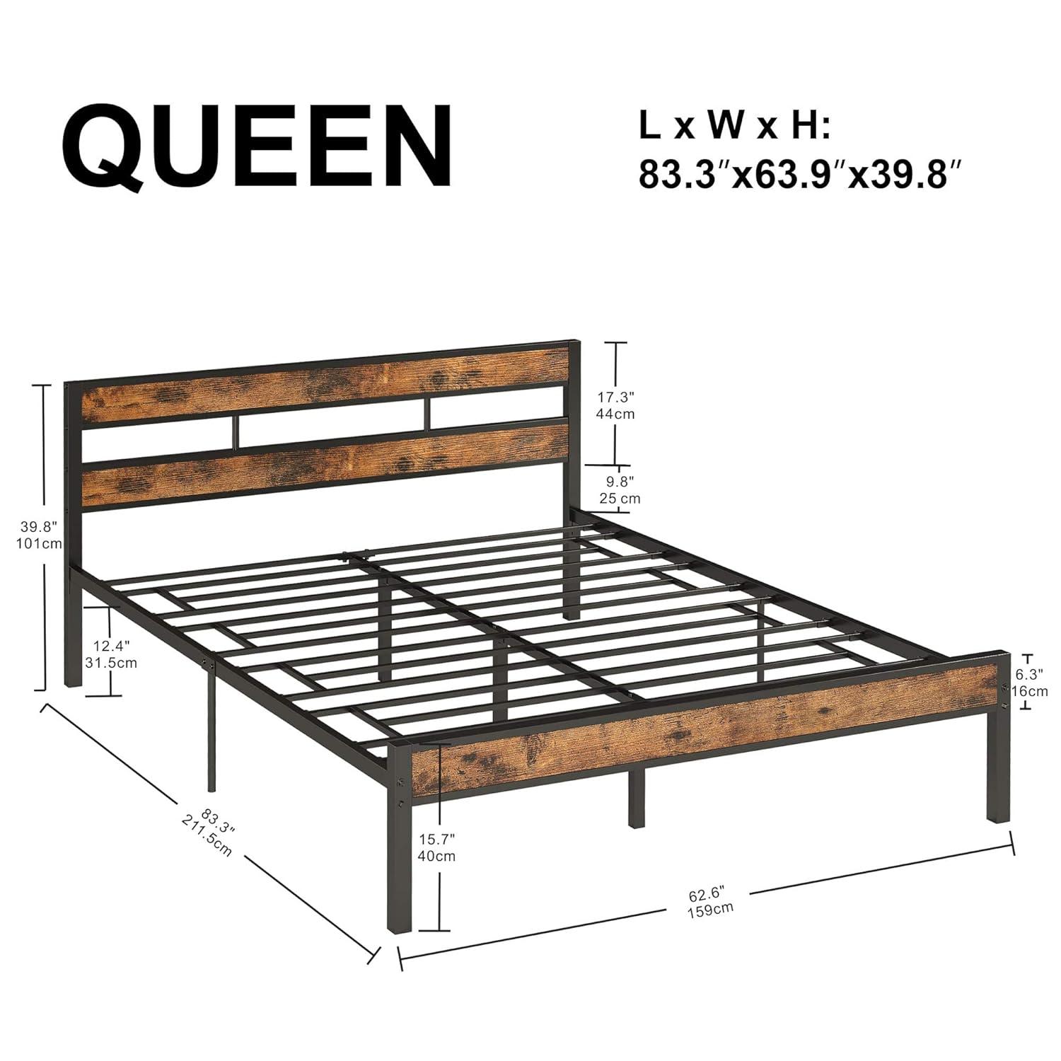 Platform Metal Bed Frame with Headboard Heavy Duty, Noise-Free, Queen