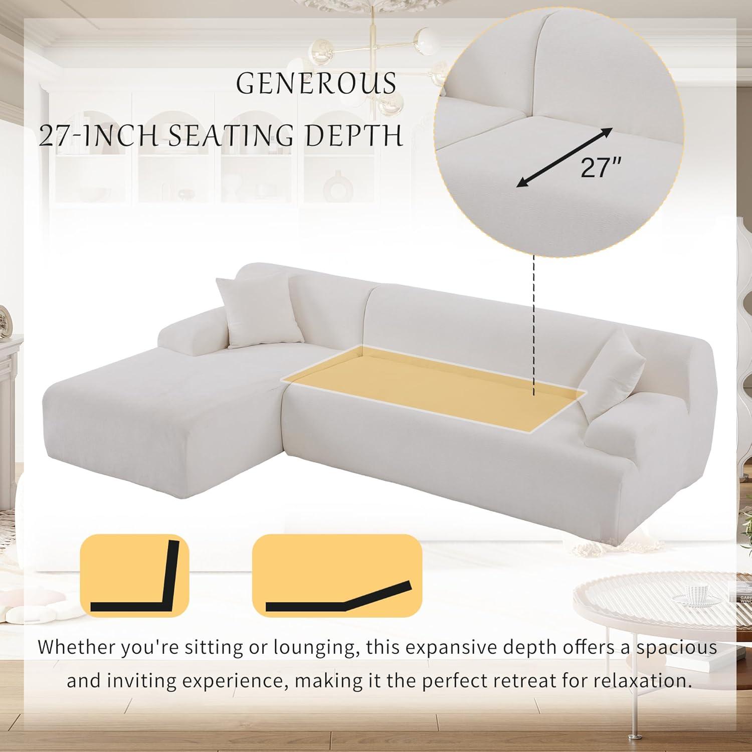 P PURLOVE L-Shape Sectional Sofa, Modern Minimalist Style Sectional Sofa Couch with 2 Free Pillows, 3-Seat Chenille Fabric Couch with Chaise Lounge for Living Room, Apartment, Office (Beige)