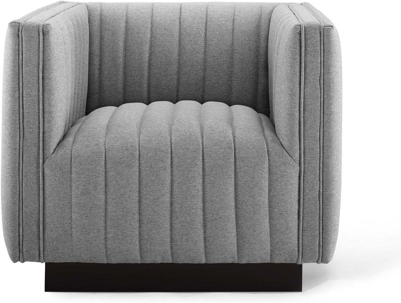 Elegant Light Gray Velvet Wood Base Accent Chair