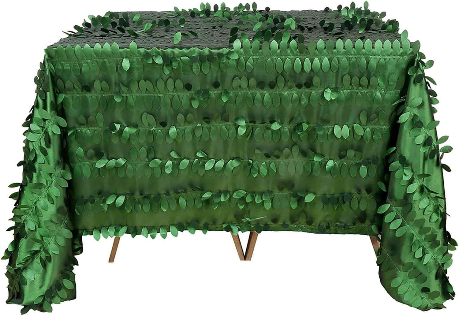 Efavormart 90"x90" Square Leaf Petal Taffeta Tablecloth - Decorative 3D Leaf Ruffle Table Cover for Forest Party, Wedding, Event, Dessert Tables - Green