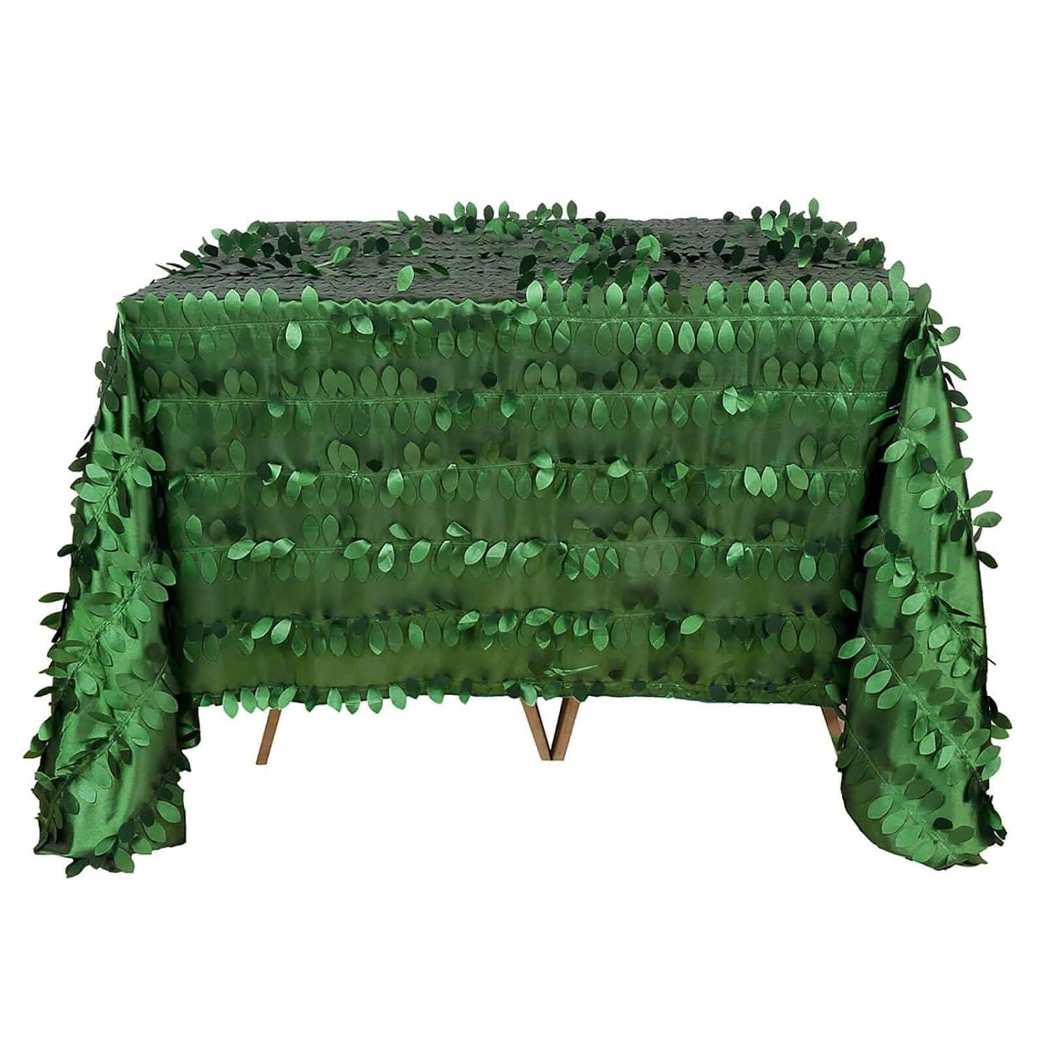 Efavormart 90"x90" Square Leaf Petal Taffeta Tablecloth - Decorative 3D Leaf Ruffle Table Cover for Forest Party, Wedding, Event, Dessert Tables - Green