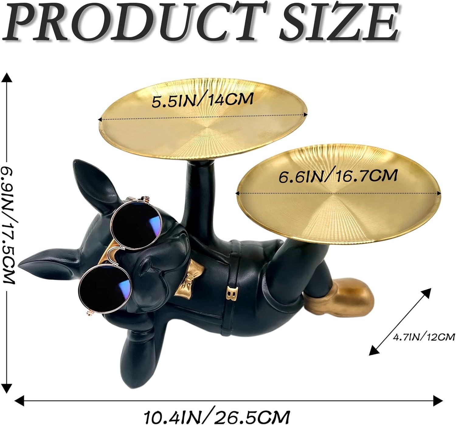 Resin Bulldog Tray Statue, Lying Bulldog Candy Dish Key Holder Bowl, Bulldog Accessories, Statues for Office Desk Home Decor Figurines Entryway Table Decor (Black)