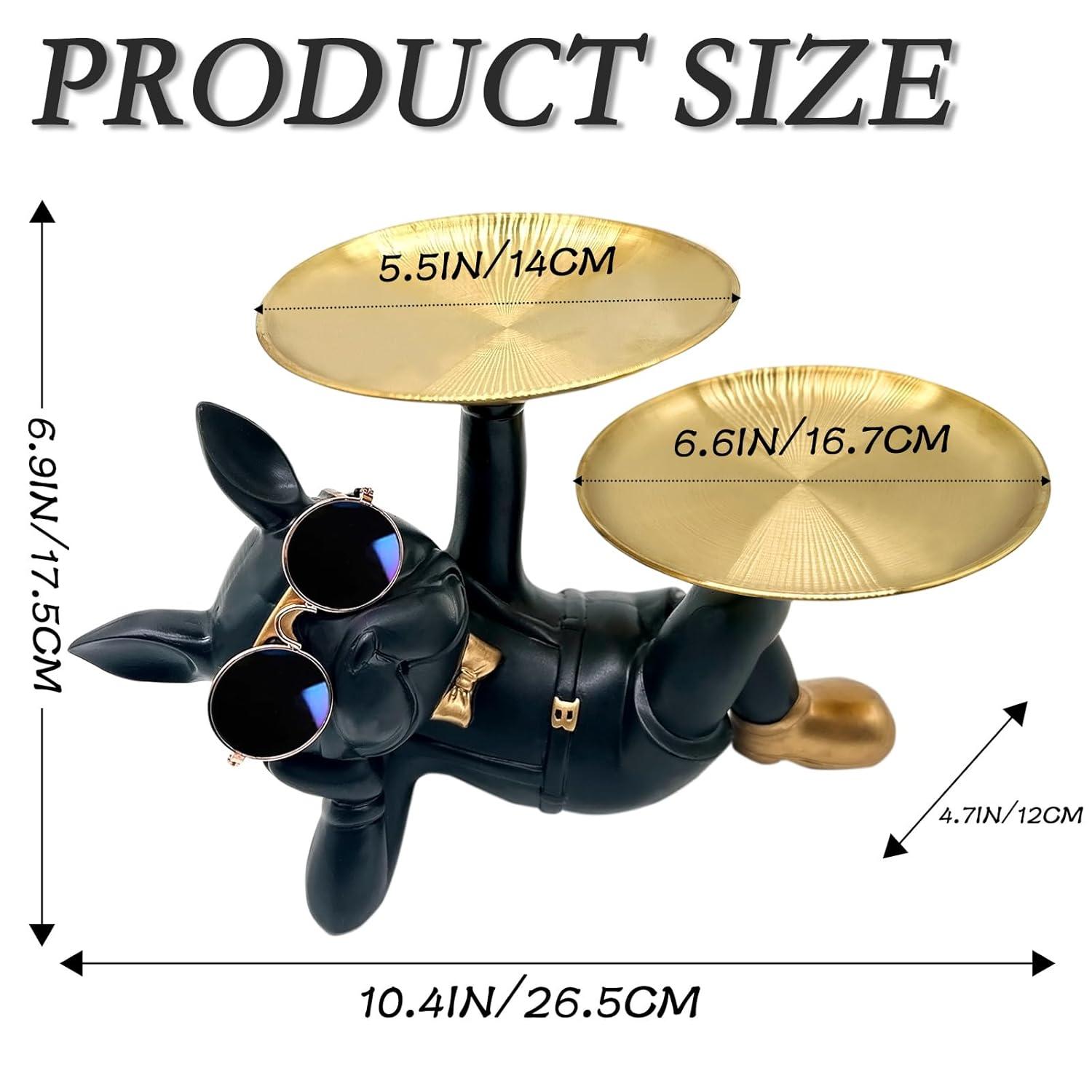 Resin Bulldog Tray Statue, Lying Bulldog Candy Dish Key Holder Bowl, Bulldog Accessories, Statues for Office Desk Home Decor Figurines Entryway Table Decor (Black)