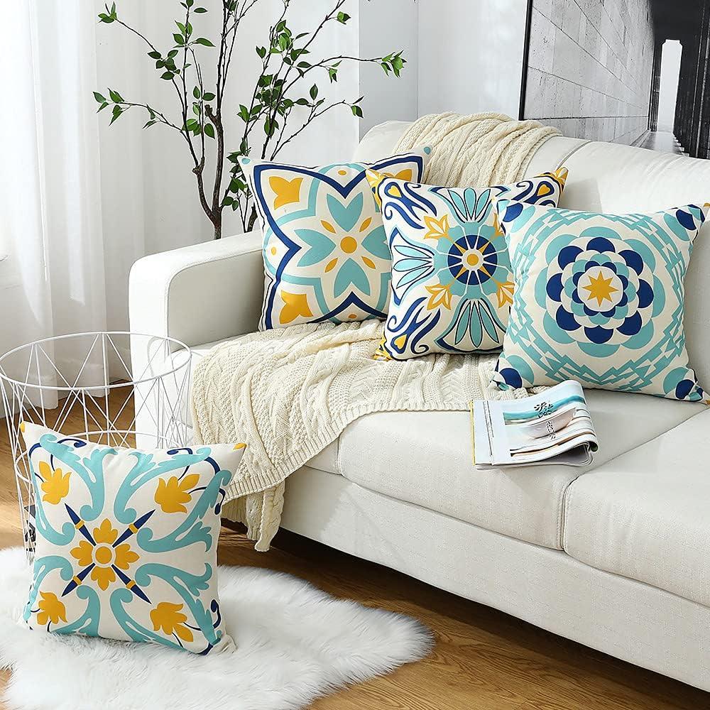 Outdoor Pillows, Outdoor Pillow Covers 18x18 Set of 4 Waterproof Decorative Throw Pillow Covers Boho Decorations for Patio, Garden, Balcony