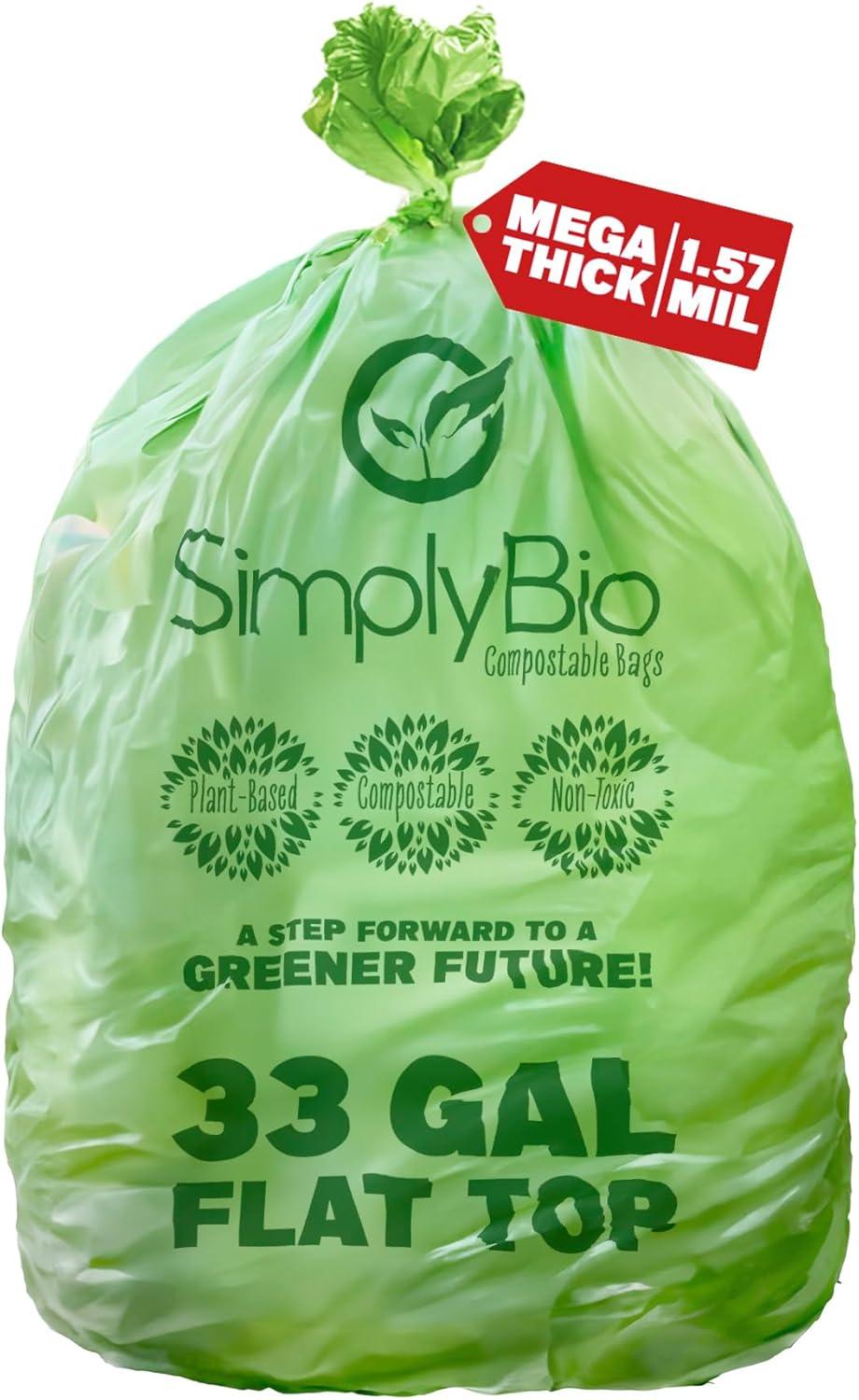 Simply Bio 33 Gallons PLA And PBAT Based Trash Bags - 30 Count