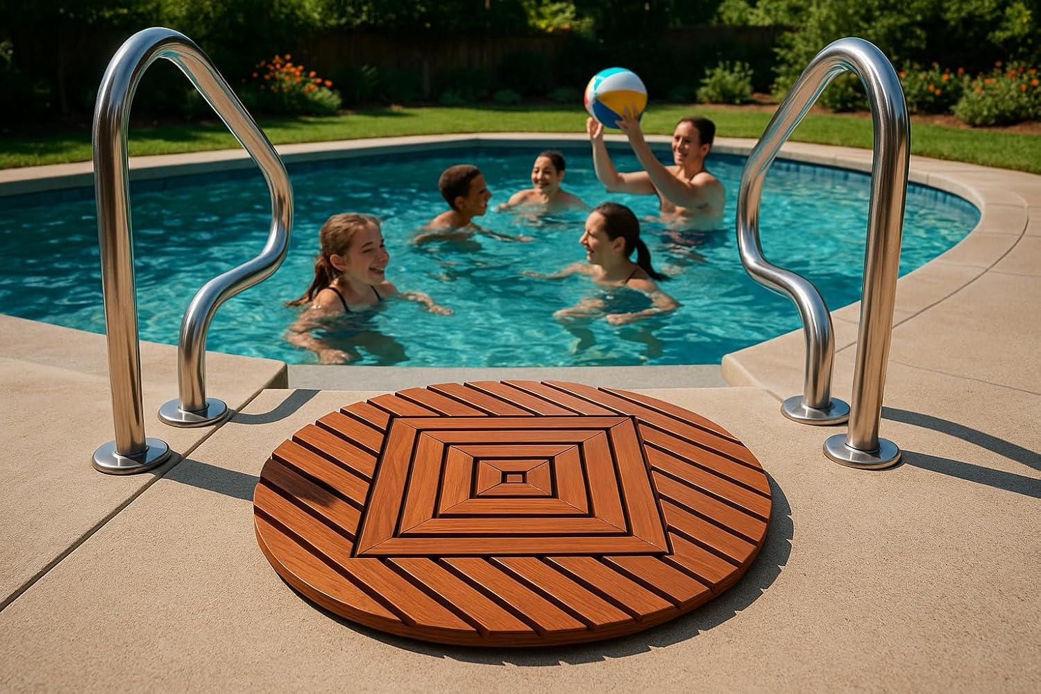 Extra-Large Round Teak Shower Mat with Teak Oil Finish
