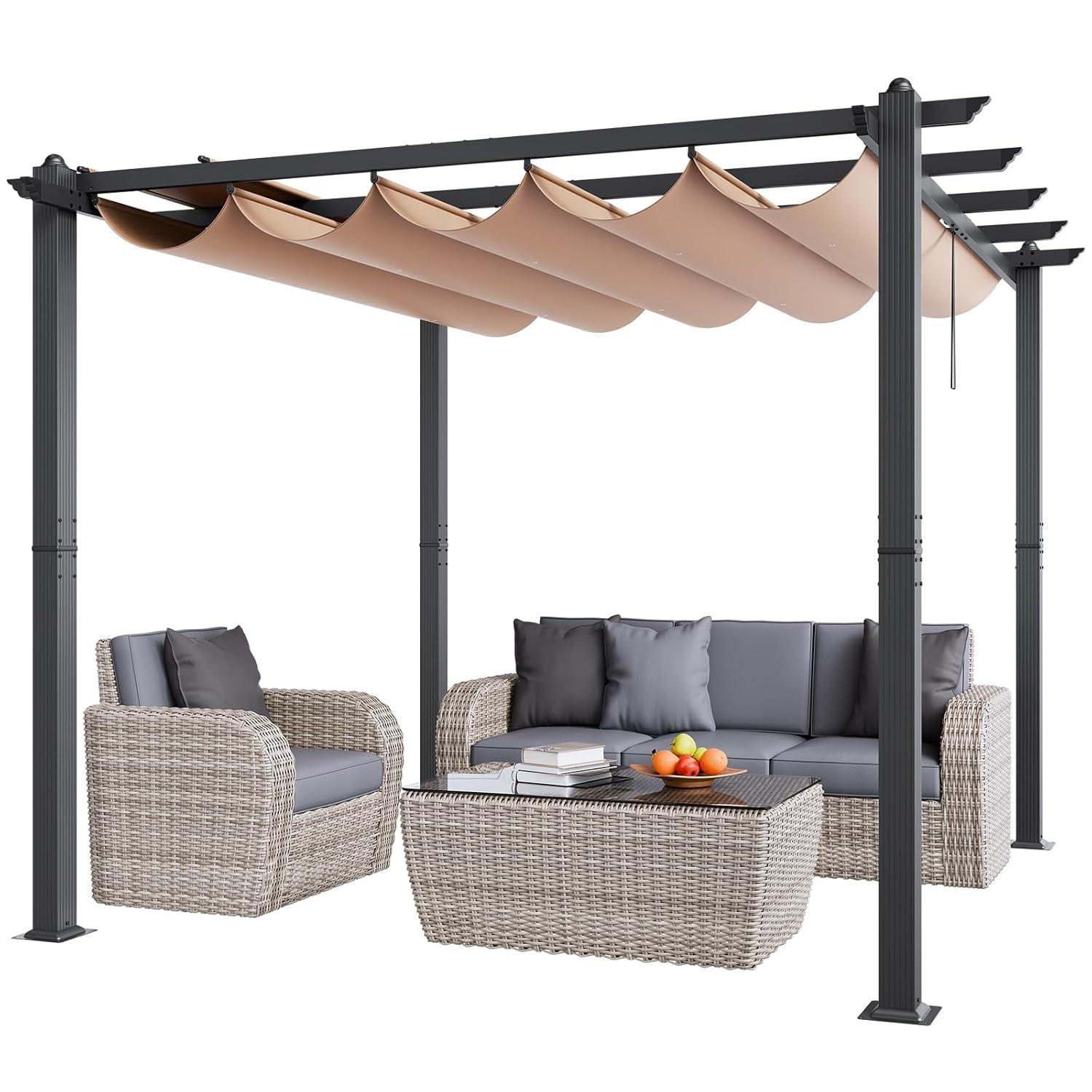 VEVOR 10'x13' Outdoor Retractable Pergola with Canopy, Aluminum Pergola with Retractable Canopy, Modern Pergola with Sun Shade Canopy, Bule