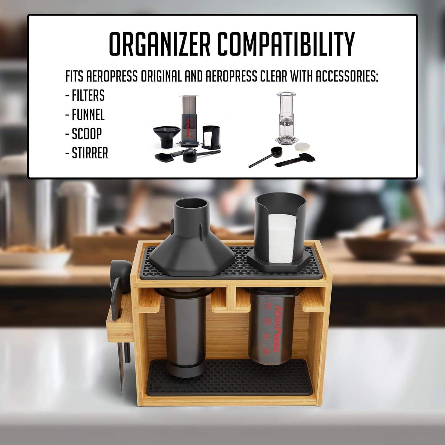 HEXNUB Organizer for AeroPress – Bamboo Coffee Caddy Station - Black Mats