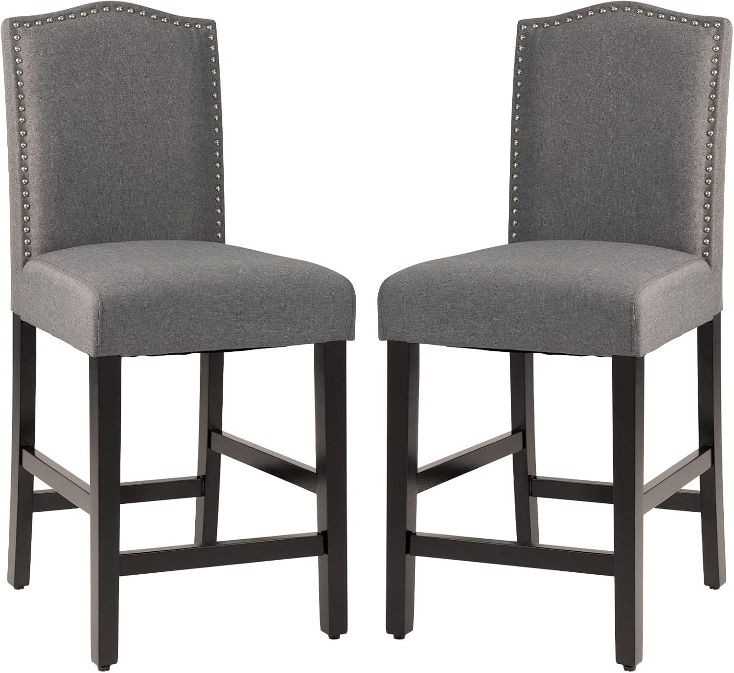 Gray Upholstered Counter Height Bar Stools with Wood Legs