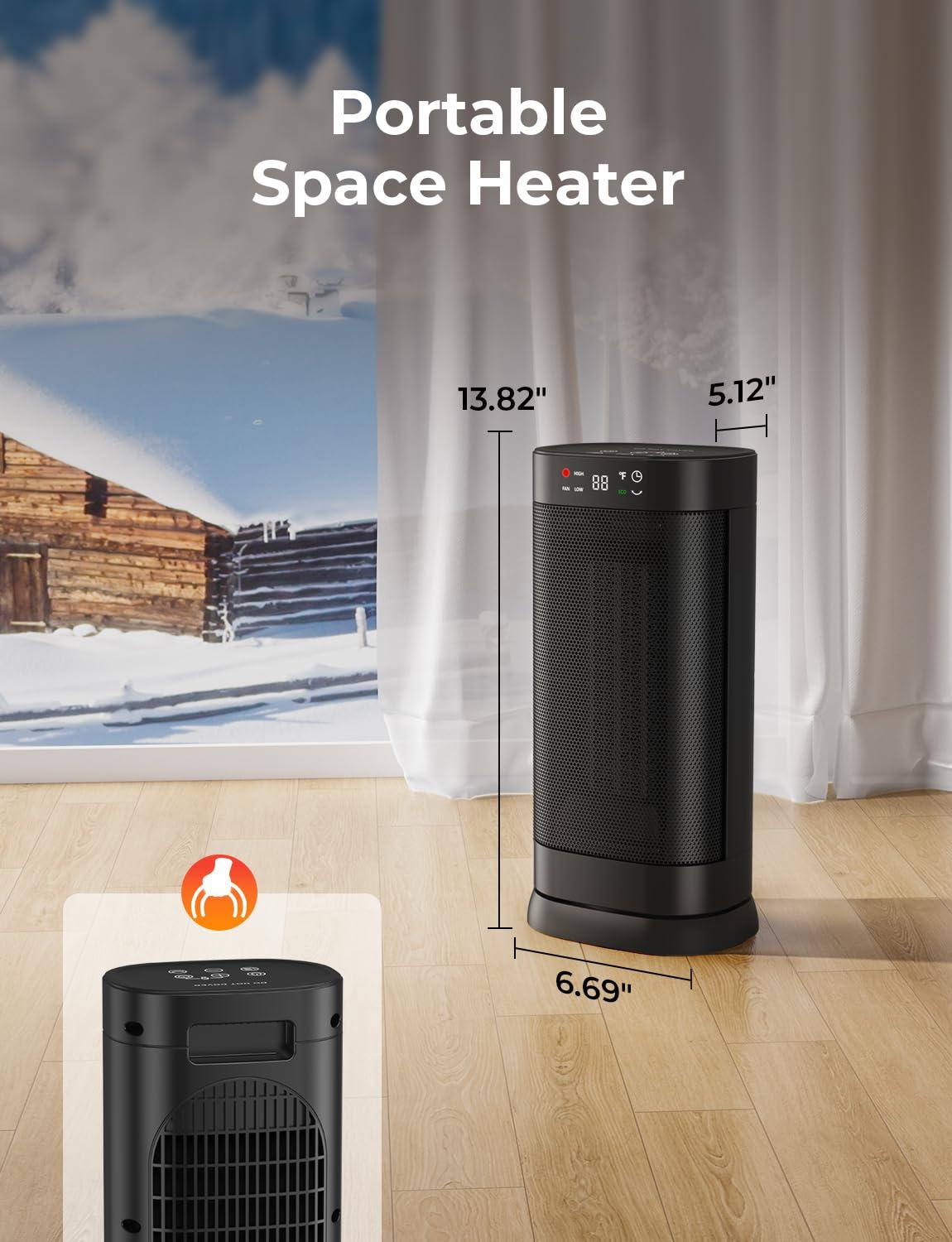 1500W Space Heaters for Indoor Use, PTC Ceramic Electric Heater Fast Heating with Remote, ECO, 59-95°F Digital Thermostat, Child Lock, 24H Timer, Oscillating Portable Electric Heater for Large Room