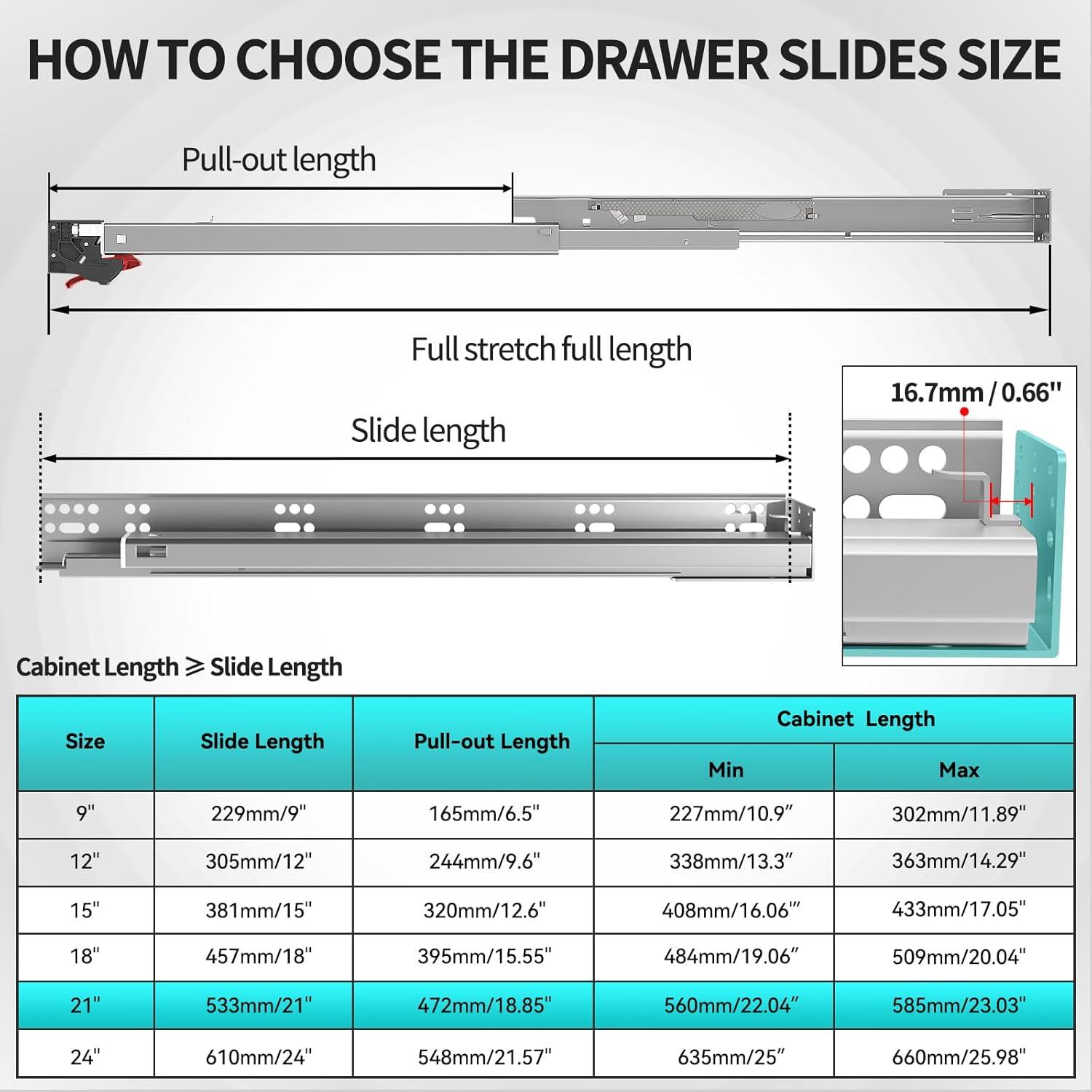 Soft Close Bottom Mount Drawer Slides 9 Inch Rails with Rear mounting Bracket Locking Devices Screws for Face Frame Or Frameless Application（9 inch, 1 Pair）