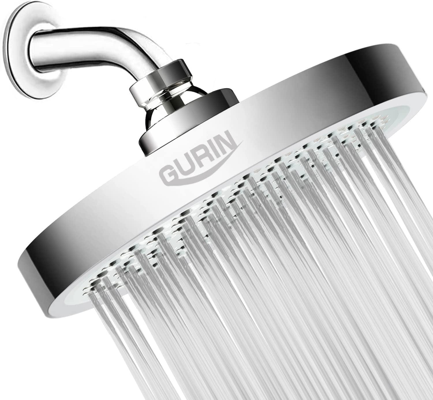 Gurin Shower Head High Rain, Luxury Showerhead with Chrome Plated Finish, Adjustable Angles, Anti-Clogging Nozzles (California GPM)