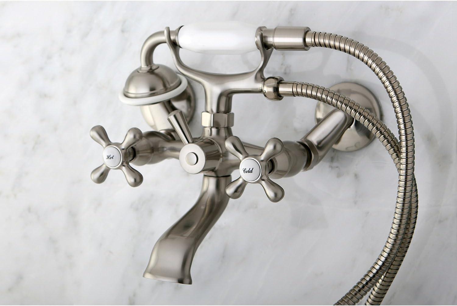 Kingston Brass Kingston Two-Handle 2-Hole Wall Mount Clawfoot Tub Faucet with Hand Shower