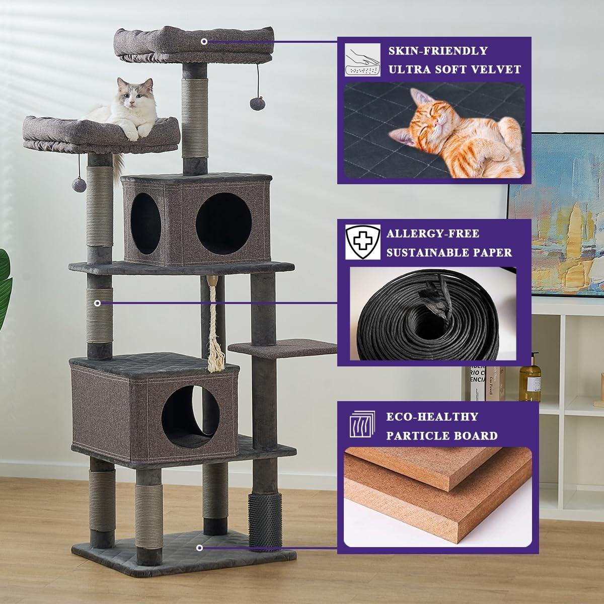 Stella 68" Gray Polyester and Engineered Wood Cat Tree