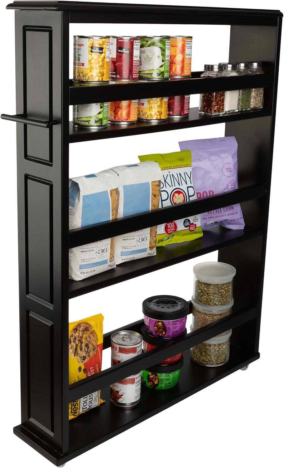 Black Slim Rolling Kitchen Cart with Handle and Storage