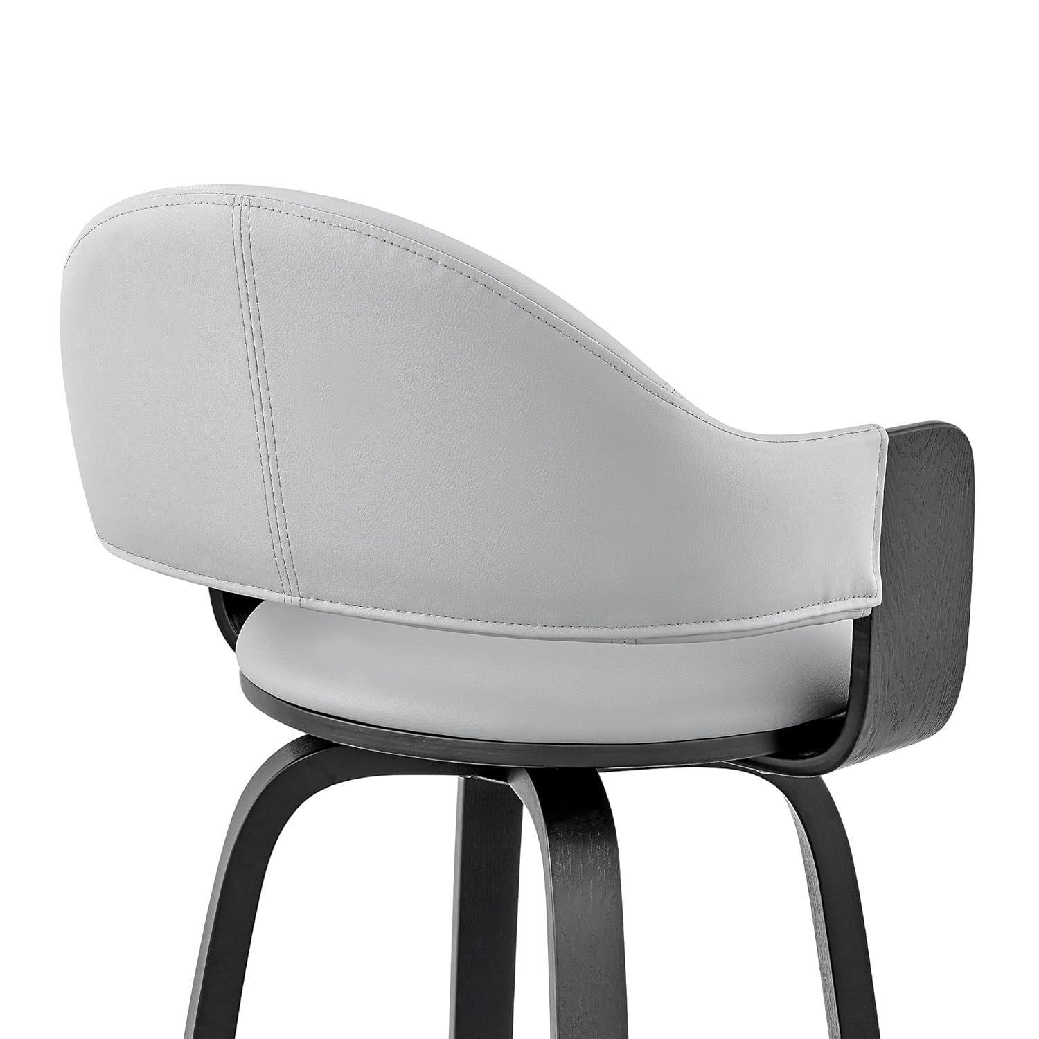 30" Daxton Counter Height Barstool with Gray Faux Leather Seat Black Finish Frame - Armen Living: Swivel, Footrest, Wood Frame