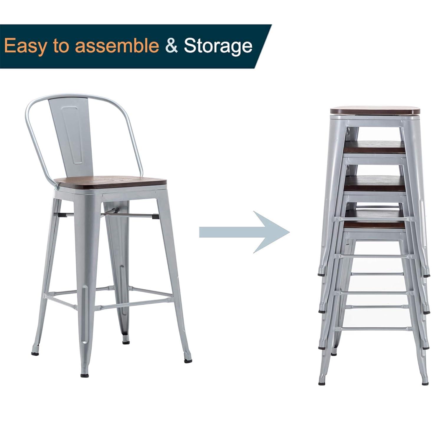 Andeworld  farmhouse bar stools ,counter height bar stools set of 4 - Set of 4 Silver 30INCH Bar Height N/A 350 lbs