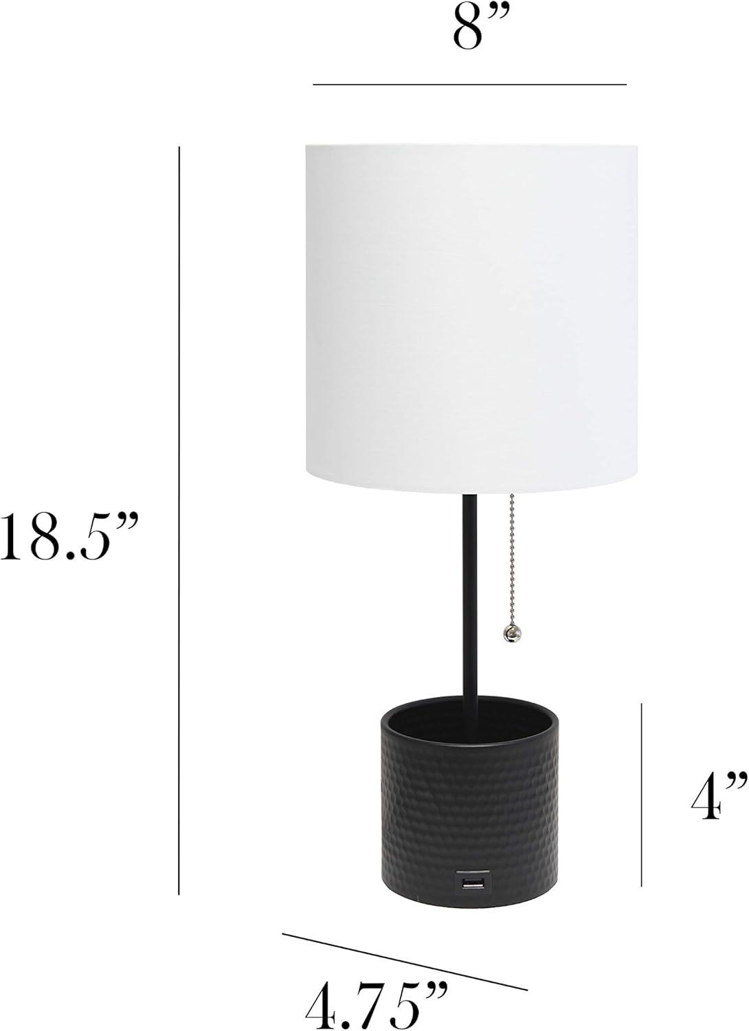 Hammered Metal Organizer Table Lamp with USB Charging Port and Fabric Shade - Simple Designs