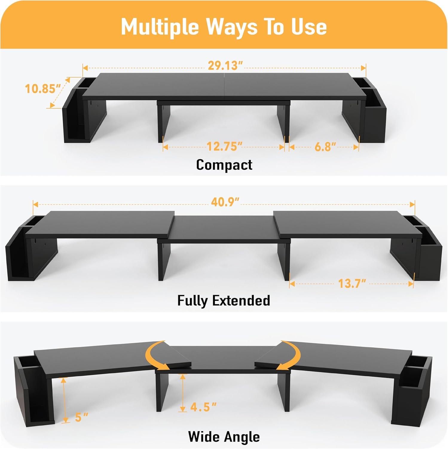 Desk Dual Monitor Stand Riser with Drawer, Black
