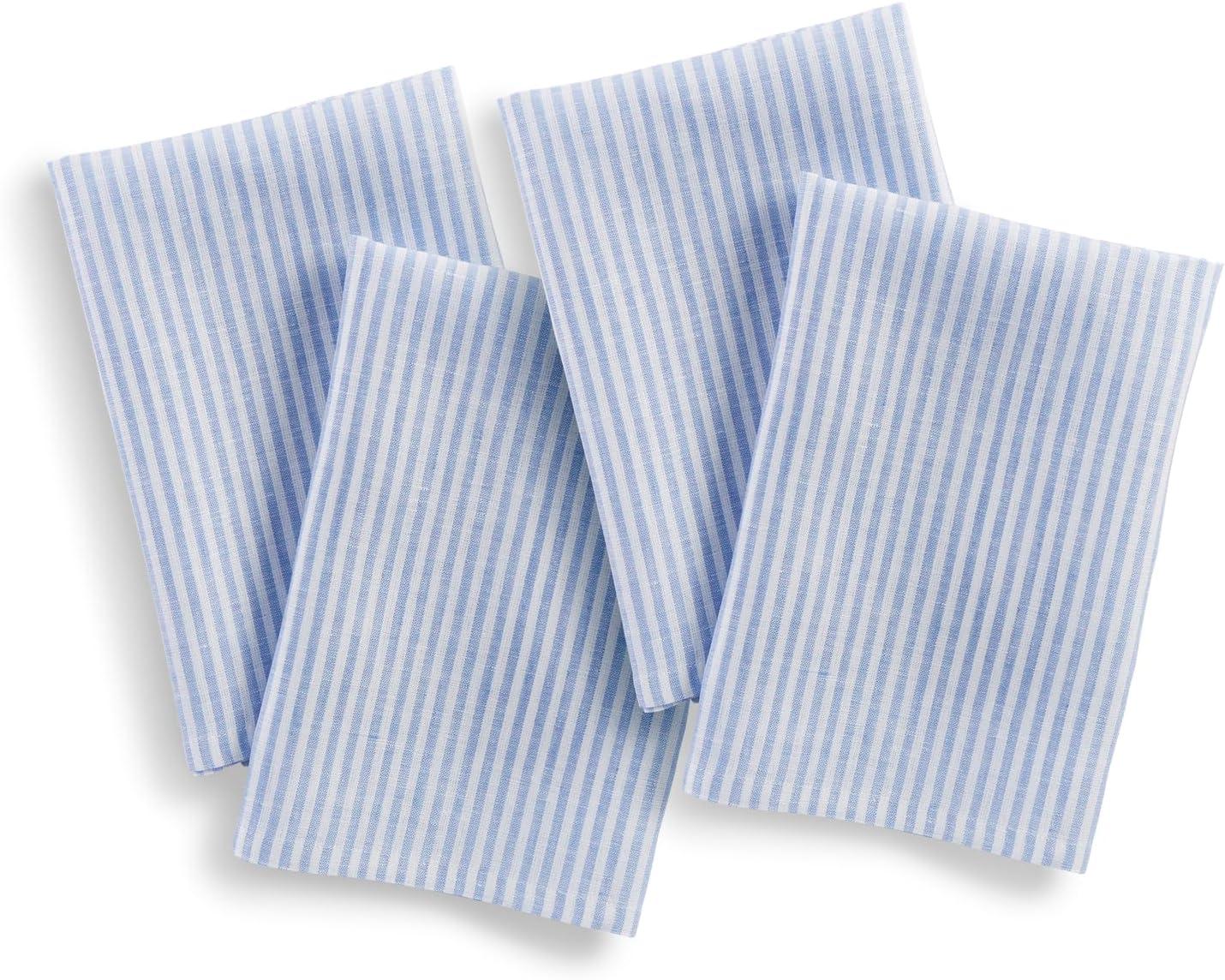 Narrow Stripe - 100% Pure Linen Square Dinner Napkins (Set of 4)