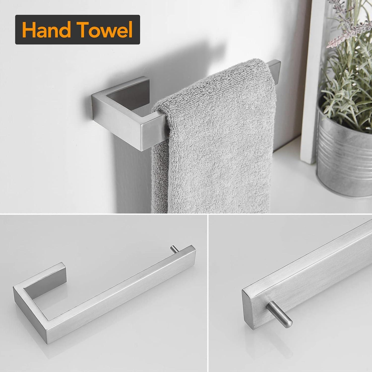 4-Piece Bathroom Hardware Set, Towel Rack Towel Bar Towel Holder Toilet Paper Holder Towel Hooks Modern Square Premium Stainless Steel Brushed Nickel Wall Mounted Bathroom Accessories Set