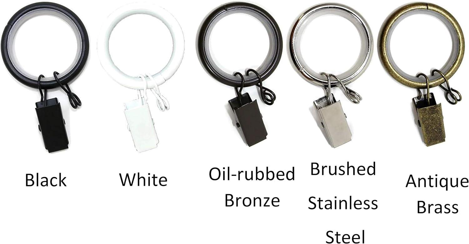 Matte Black Steel Curtain Rod Rings with Clips, 8 Pieces