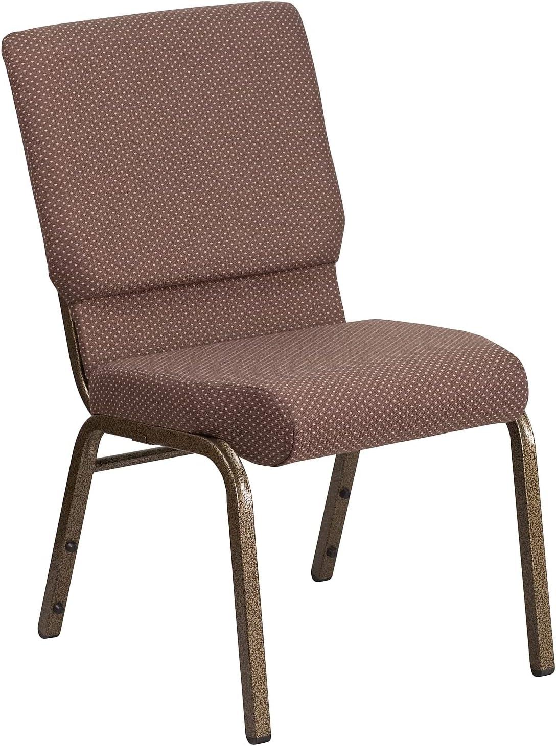 Flash Furniture HERCULES Series 18.5''W Stacking Church Chair in Brown Dot Fabric - Gold Vein Frame