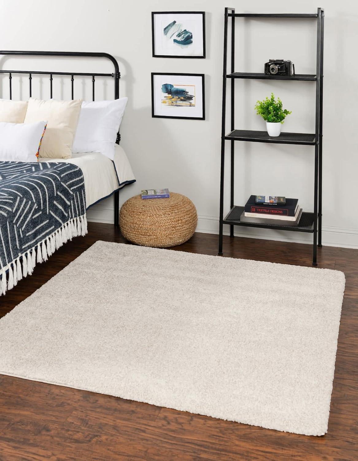 Ivory Square Easy-Care Shag Rug 5' 3" - Stain-Resistant & Kid-Friendly