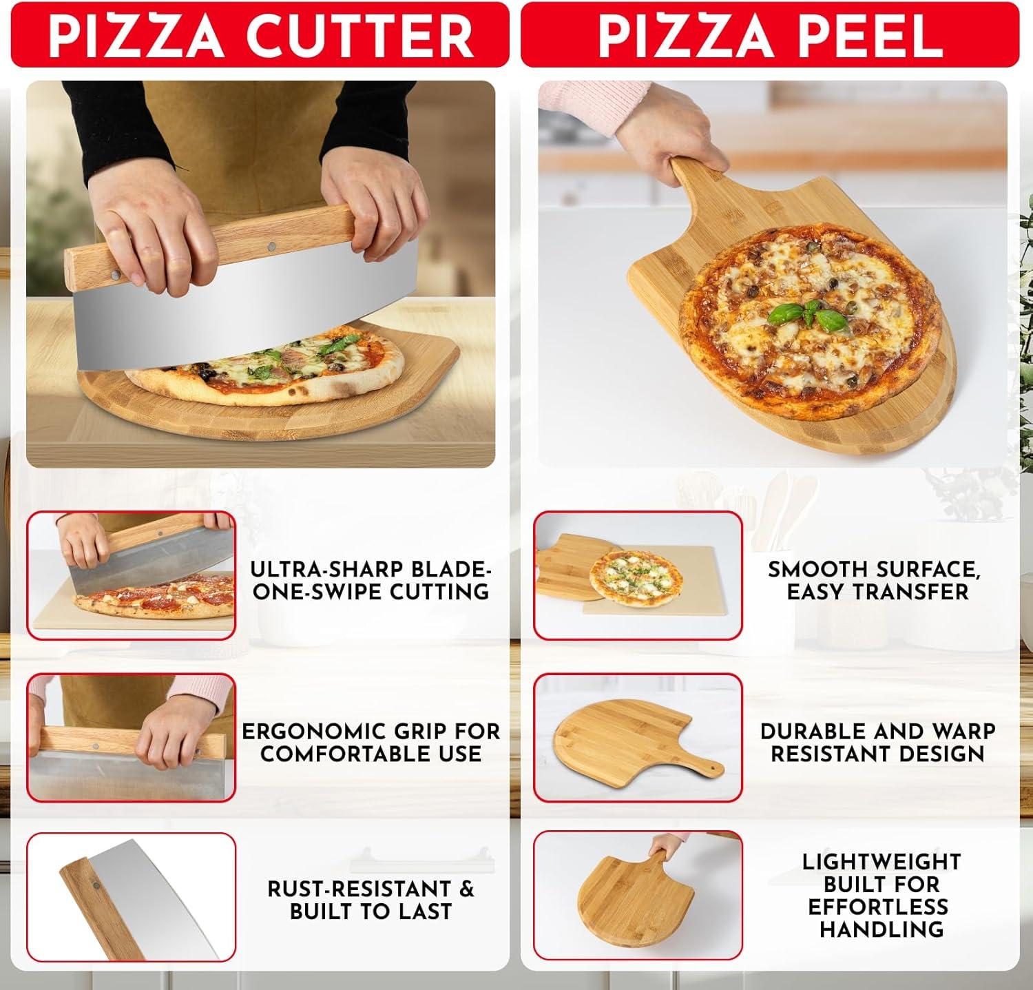 LIFETIME FLOORING LLC Pizza Stone For Oven Set -  Stone For Grill - 3PCS Pizzamaking Accessories - Large Pizza Oven Stones - Baking Stones For Bread And Pizzas