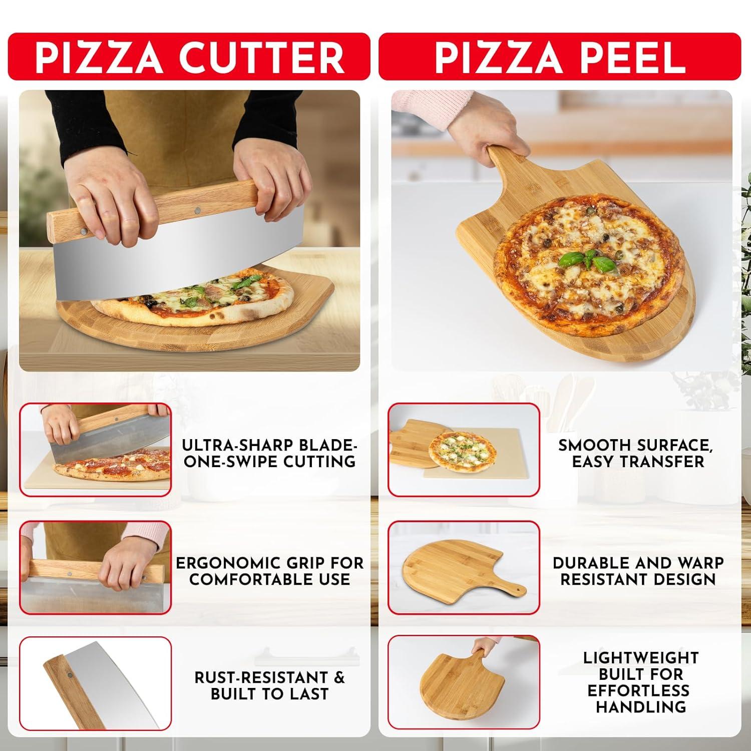 LIFETIME FLOORING LLC Pizza Stone For Oven Set -  Stone For Grill - 3PCS Pizzamaking Accessories - Large Pizza Oven Stones - Baking Stones For Bread And Pizzas