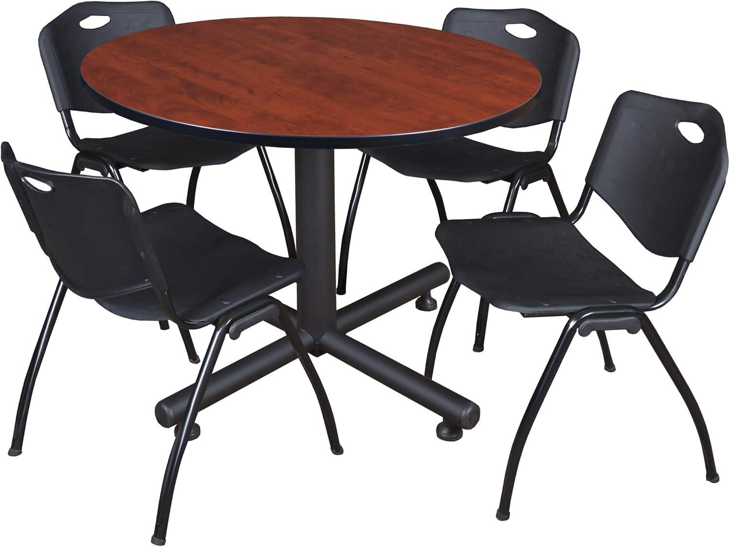 Kobe 48" Round Cherry Table with 4 Black Metal Chairs