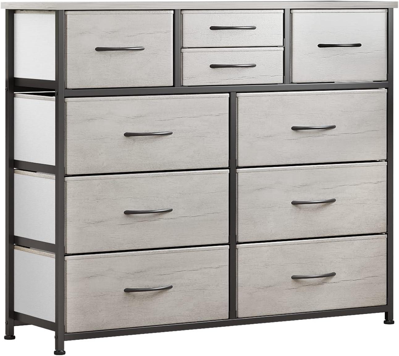 Greige 10-Drawer Fabric Storage Dresser with Steel Frame