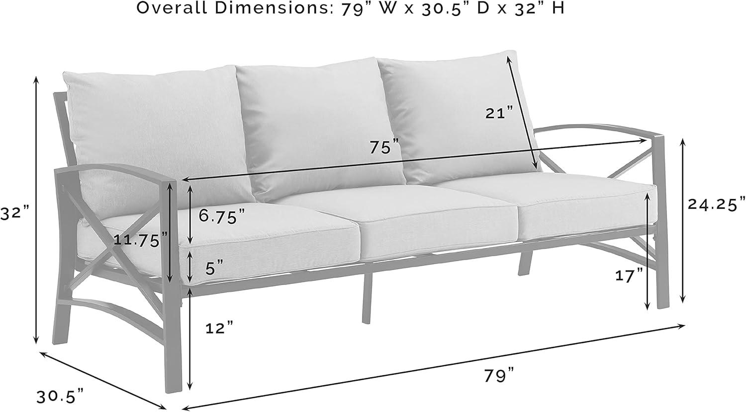 Crosley Furniture Kaplan Oil Rubbed Bronze Outdoor Metal Sofa with Mist Cushions