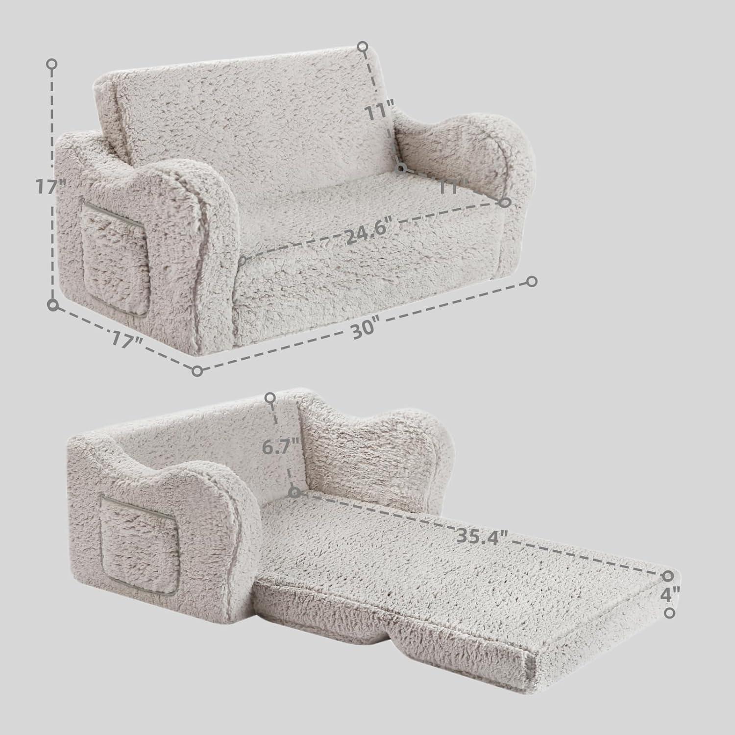 Gray Sherpa Convertible Toddler Sofa and Lounger