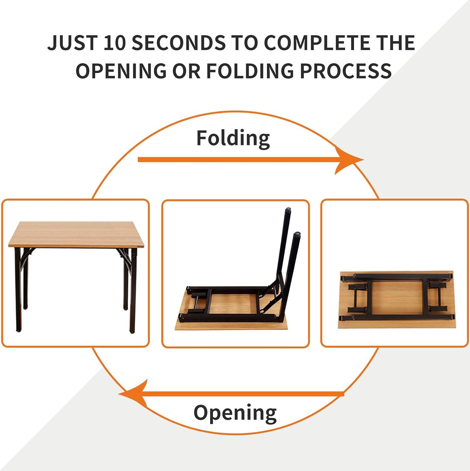 SOGES 31.5 inches Folding Desk No Assembly Sturdy Small Writing Desk for Small Spaces, Teak & Black