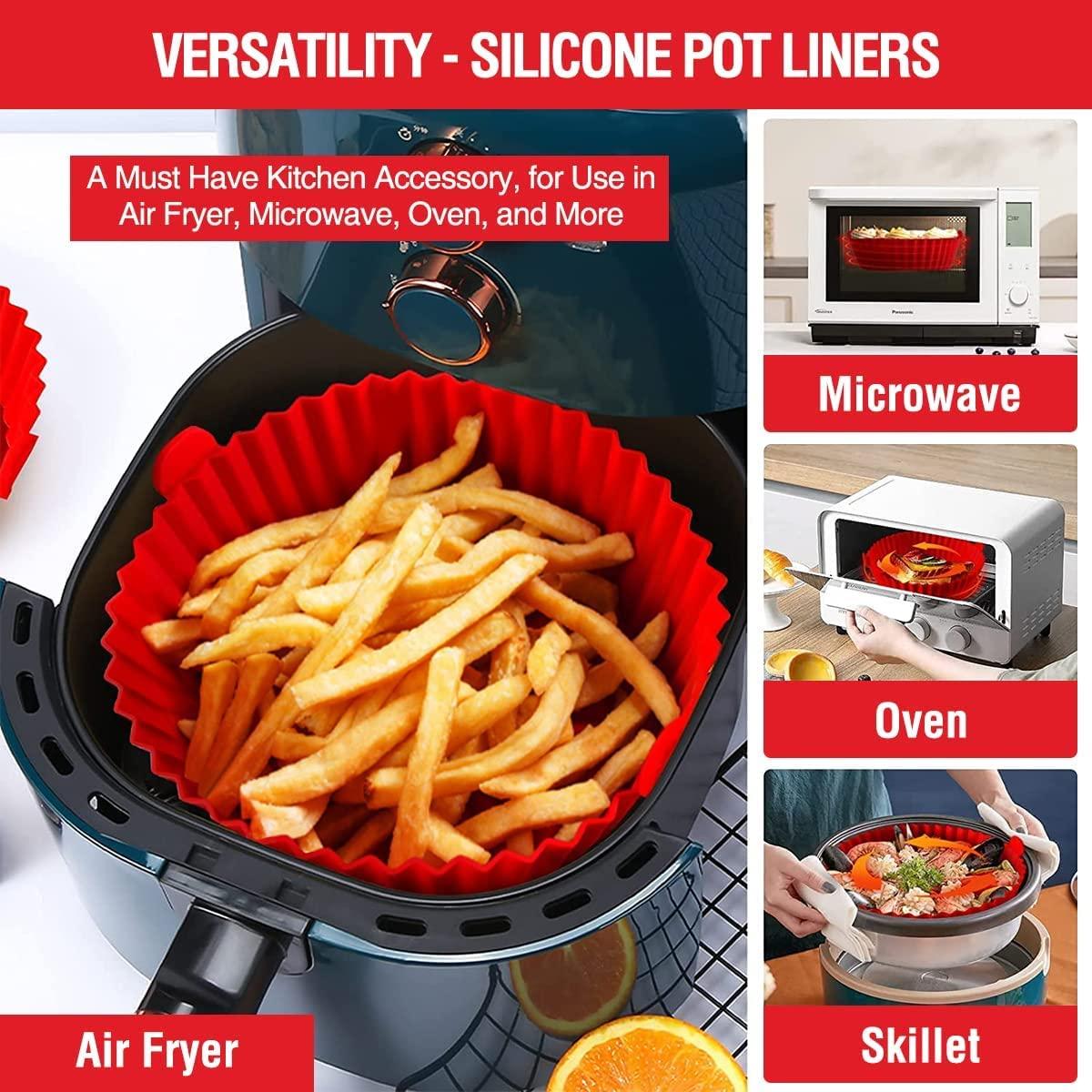 RUseeN Air Fryer Silicone Liners Pot 2 Pack, Reusable Silicone Bowl Basket Fit for 3 to 5QT Air Fryer, Replacement of Flammable Parchment Paper, Baking Tray Oven Accessories (Top 8in, Bottom 6.8in)