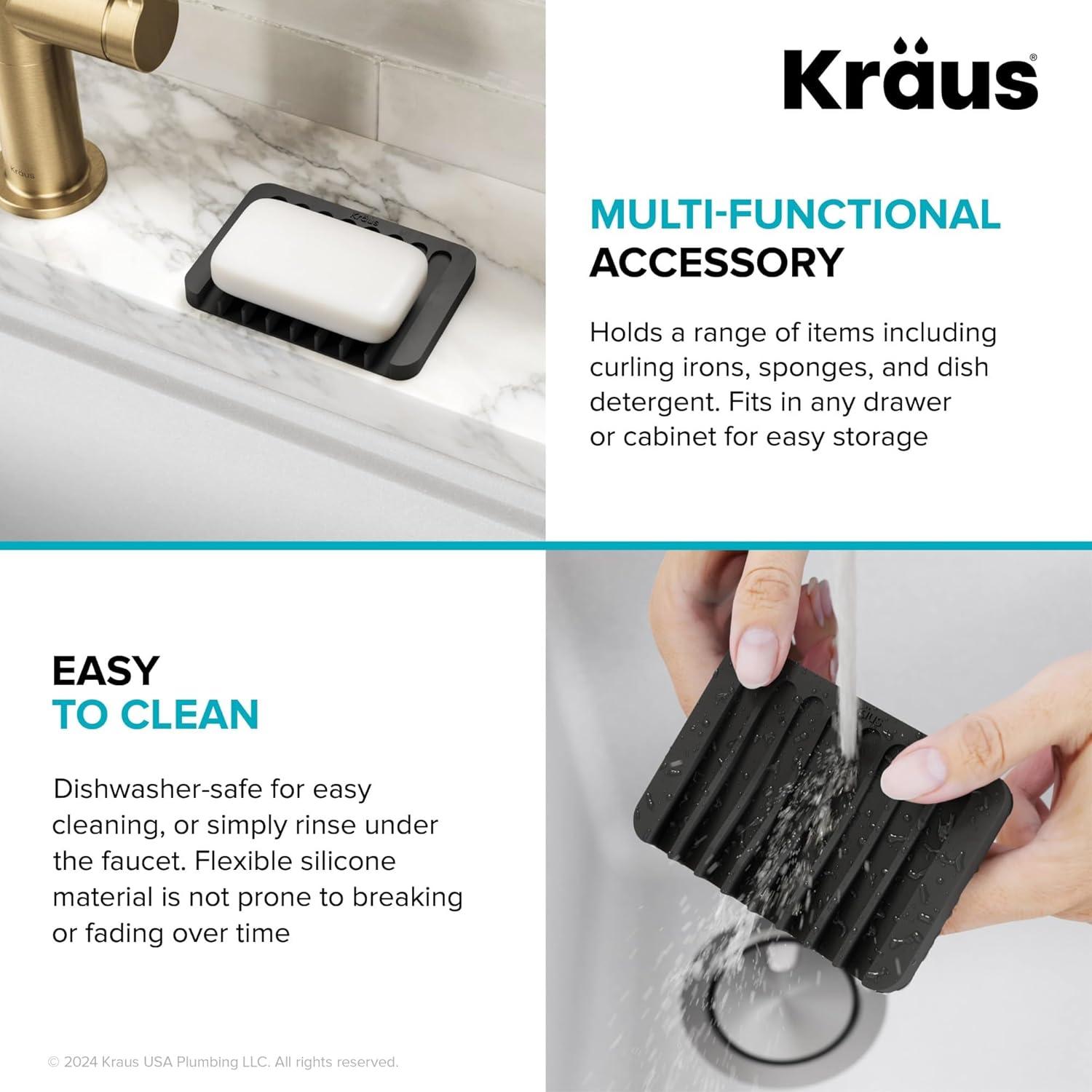 KRAUS Multipurpose Self-Draining Silicone Soap Dish/Sponge Holder for Bathroom or Kitchen Counter in Dark Grey, KDM-05DG