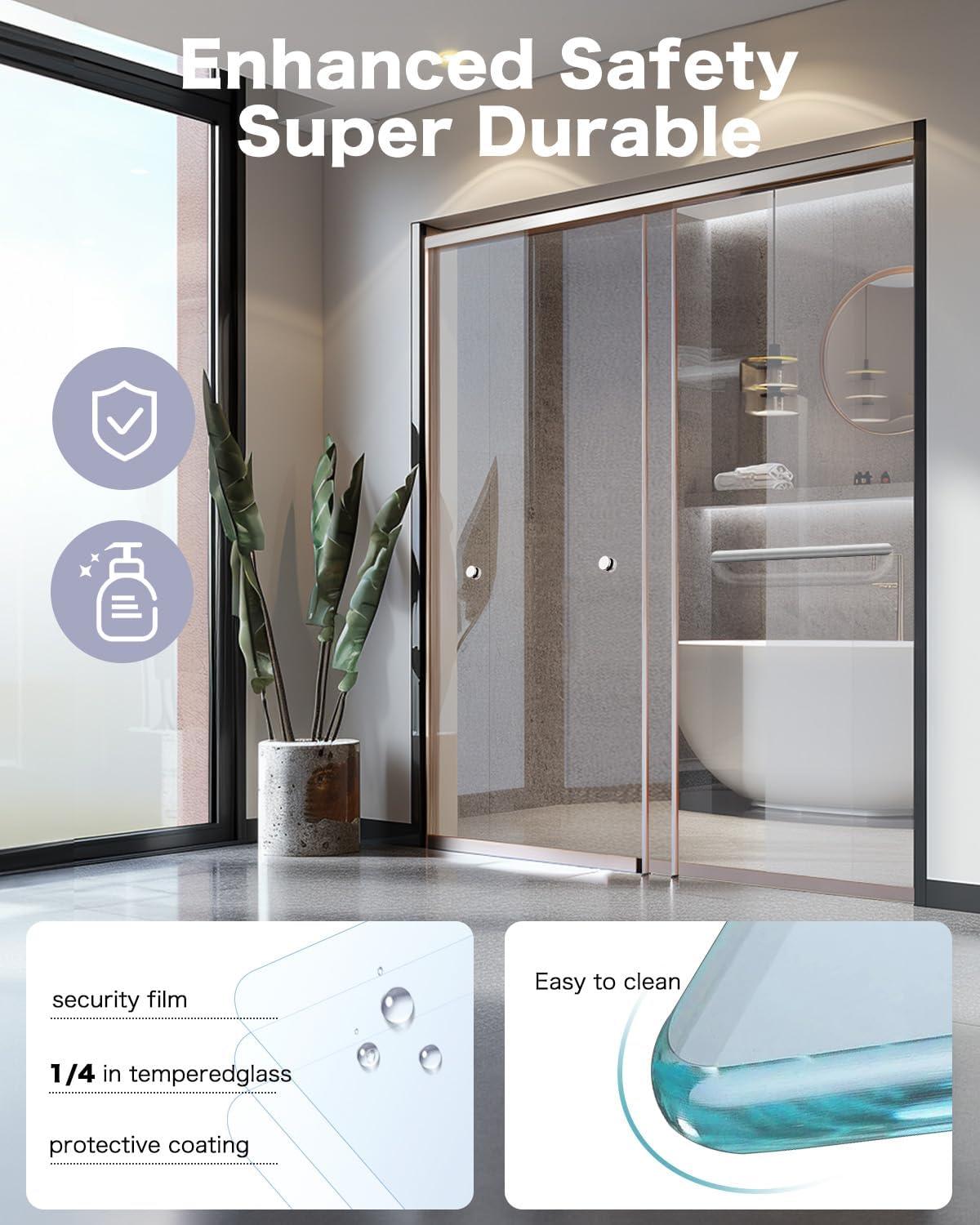68-72" W x 76" L Frameless Double Sliding Shower Door - Soft-Close Feature, Brushed Nickel, 3/8" (10mm) Thick SGCC Tempered Glass Door with Explosion-Proof Film