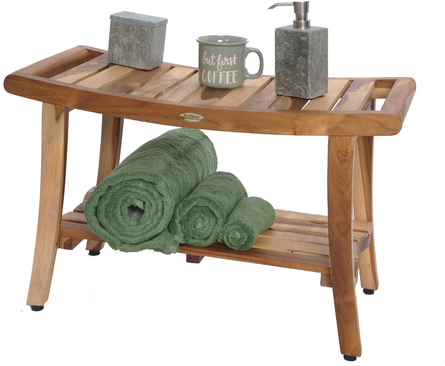 EcoDecors 30" Earthy Teak Shower Bench with Shelf